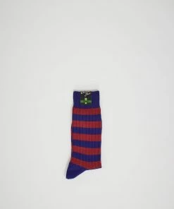 Rib Border Socks Navy/Wine
