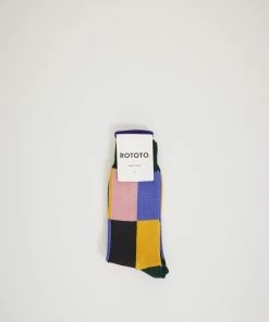 4 Panel Crew Socks Dark Green/Light Blue/Yellow