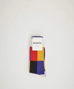 4 Panel Crew Socks Light Gray/Yellow/Dark Blue