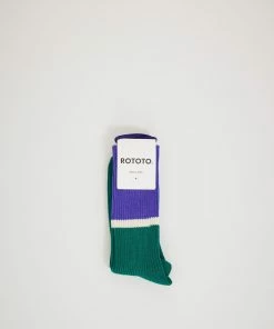 Bicolor Ribbed Crew Socks Blue / Green