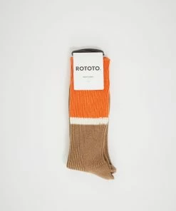Bicolor Ribbed Crew Socks Orange / Light Brown
