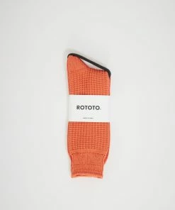 Cotton Waffle Crew Socks Light Orange