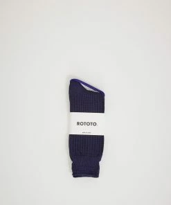 Cotton Waffle Crew Socks Dark Navy