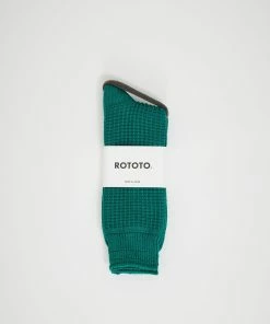 Cotton Waffle Crew Socks Sea Green